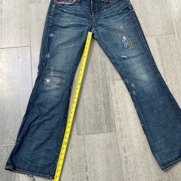 Lucky Brand Sweet N Low Patchwork Distressed Flare Bootcut Jeans Size 10/30 - Picture 10 of 12